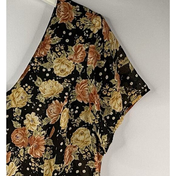 Vtg 90s Express Button Front Dress 13 14 XL Prairie Dark Floral Romantic Sheer - Picture 3 of 10